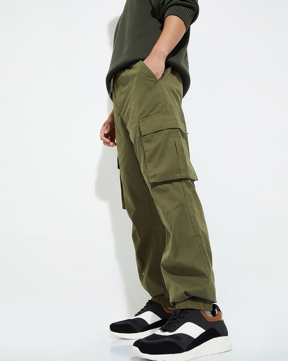 MAX Men Cargo Joggers With Flap Pockets, Olive AJIO sale
