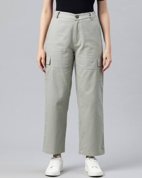 LEIA Women High-Rise Relaxed Fit Cotton Cargo Pants AJIO sale