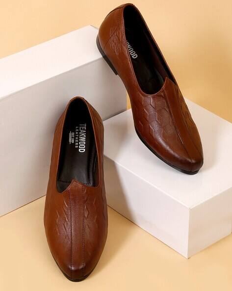 TEAKWOOD LEATHERS Men Wood Textured Leather Mojaris Shoes AJIO sale