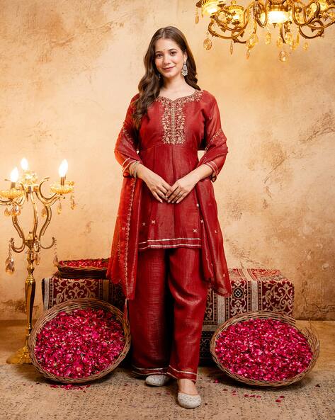 Nyrika Women Embroidered Kurta Set with Dupatta AJIO sale