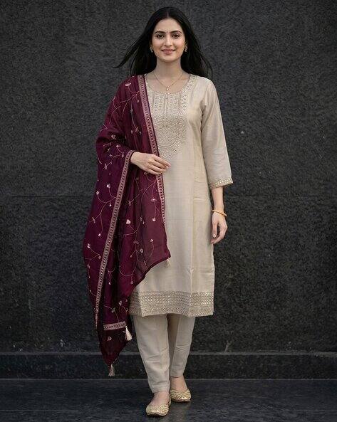 SVARAA Women Embroidered 3-Piece Straight Kurta Set AJIO sale