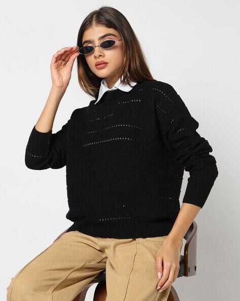 YOUSTA Women Eyelet Knit Regular Fit Sweater AJIO sale