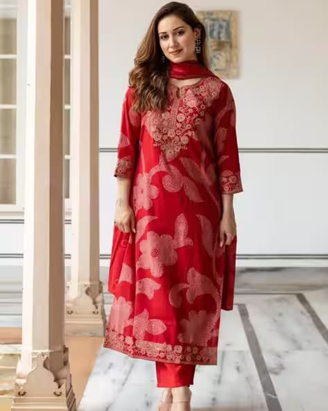 MYRIE Women Embroidered Straight Kurta Set AJIO sale