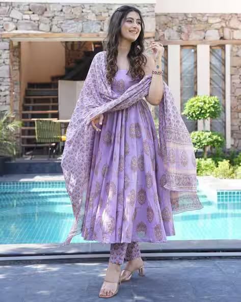 GOSRIKI Women Printed Anarkali Kurta Set AJIO sale