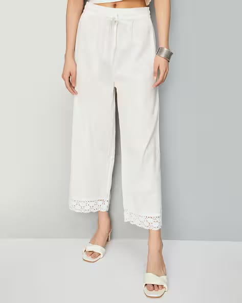 MAX Women Embroidered Relaxed Fit Palazzos with Elasticated Waist AJIO sale
