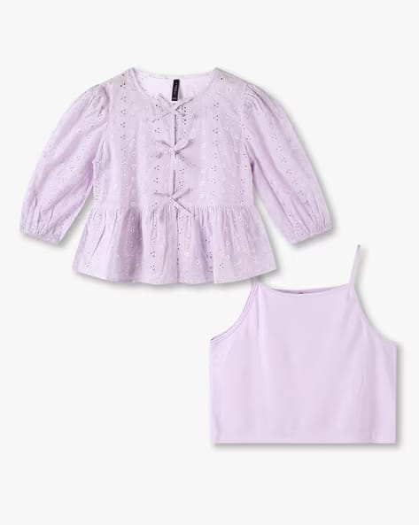 RIO GIRLS Girls Schiffli Embroidered Regular Fit Cotton Top AJIO sale