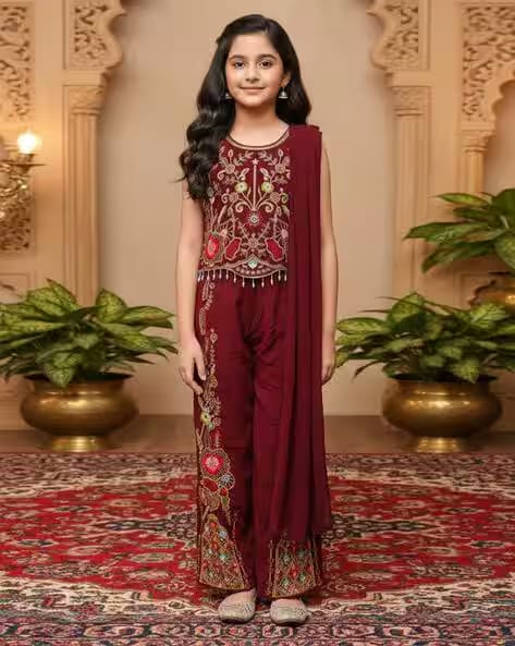 AARIKA GIRLS ETHNIC Girls Embroidered 3-Piece Kurta Suit Set AJIO sale