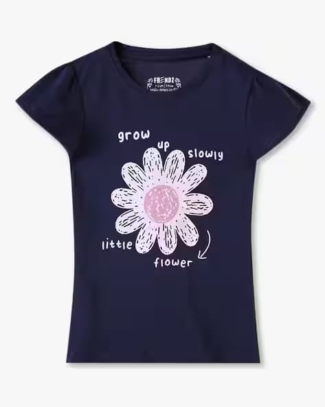 KG FRENDZ Girls Bloom Floral Print Regular Fit Round-Neck T-Shirt AJIO sale