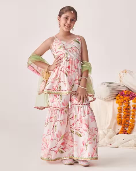 Pspeaches Girl Floral Print 3-Piece Kurta Set AJIO sale