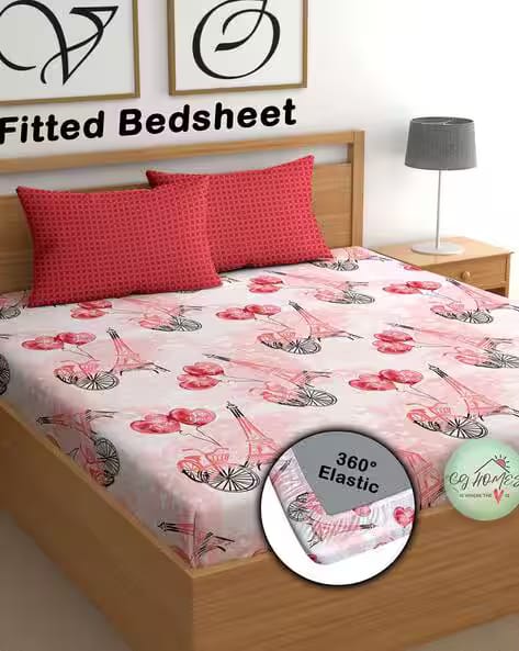 CG HOMES 200 TC Cotton Double Printed Fitted (Elastic) Bedsheet AJIO sale