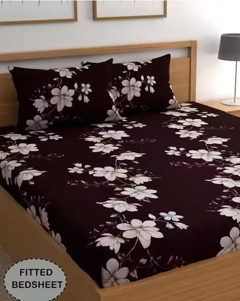 CG HOMES 180 TC Floral Print Double Fitted Bedsheet with Pillow Covers AJIO sale