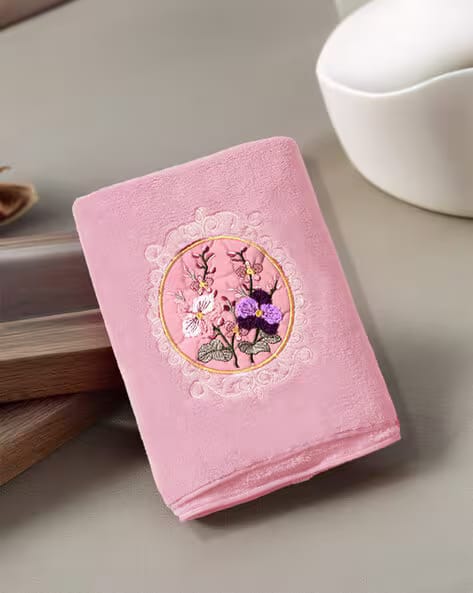 FABINALIV 420 GSM Cotton Bath Towel with Floral Embroidery AJIO sale