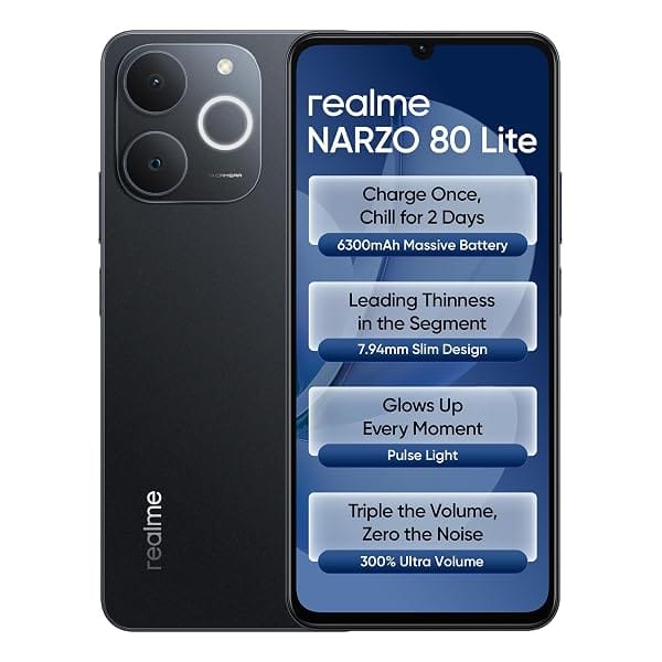 realme NARZO 80 Lite 4G (Obsidian Black 2026, 4GB+64GB) Amazon sale