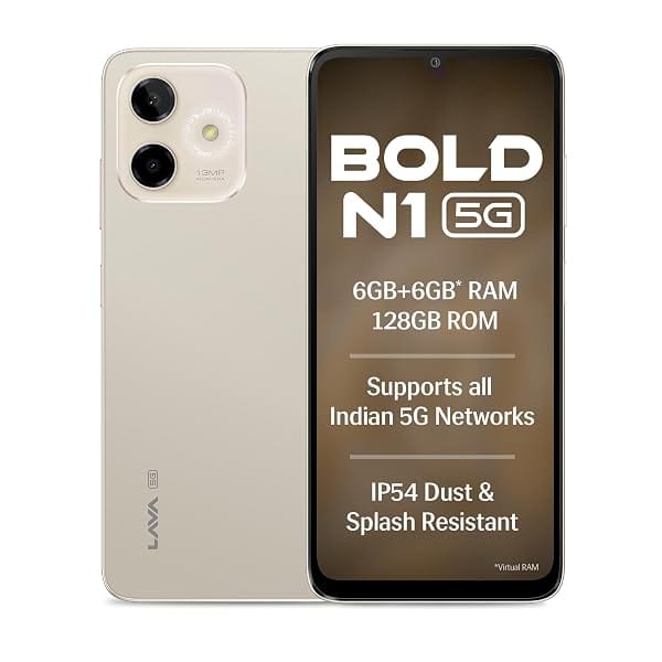 Lava Bold N1 5G (Champagne Gold, 6GB RAM, 128GB Storage) Amazon sale