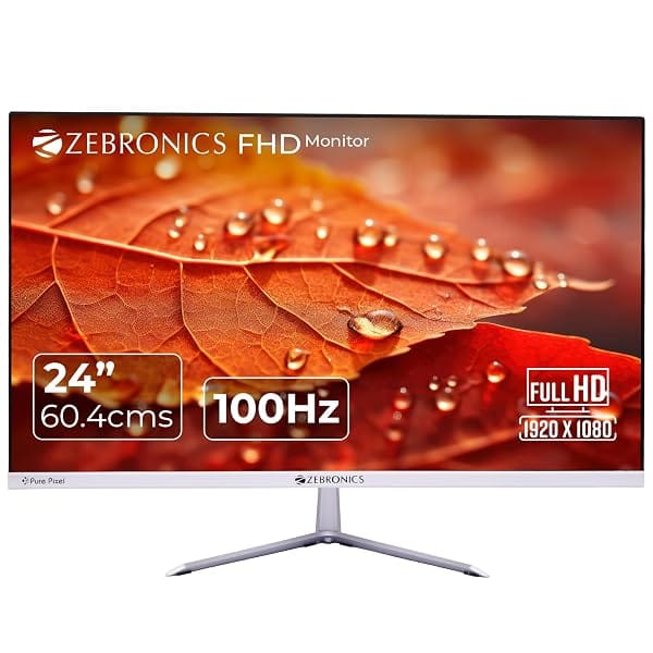 ZEBRONICS EA124 LED Monitor, 24 inch (60.4cm), 250 nits, 100Hz, FHD, 1920x1080, HDMI, VGA, Amazon sale