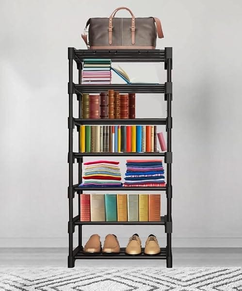 SUBEKYU Plastic Book Shelf for Home, Portable Books Rack Storage Organizer for Bedroom & S Amazon sale