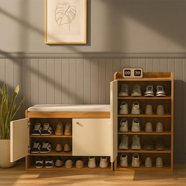 Callas Shoe Rack Storage Bench, Holds 19 Pairs, 8-Tier Rack with Cushion Seat and Closed C Amazon sale