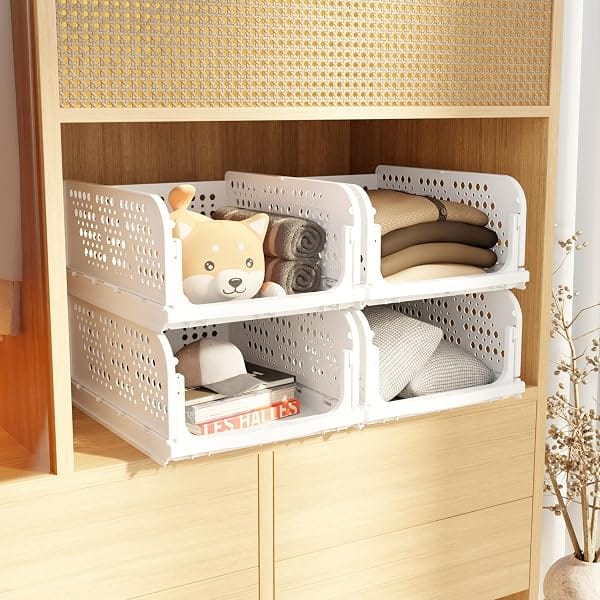 Amazon Basics Foldable & Stackable Plastic Clothes Organizer for Wardrobe | 4-Piece Shirt Amazon sale