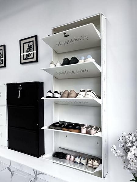 Skywave luxury Wall Mounted Metal Shoe Rack with Lock | 1-2 Day Delivery | 5 Shelf, 25 Pai Amazon sale