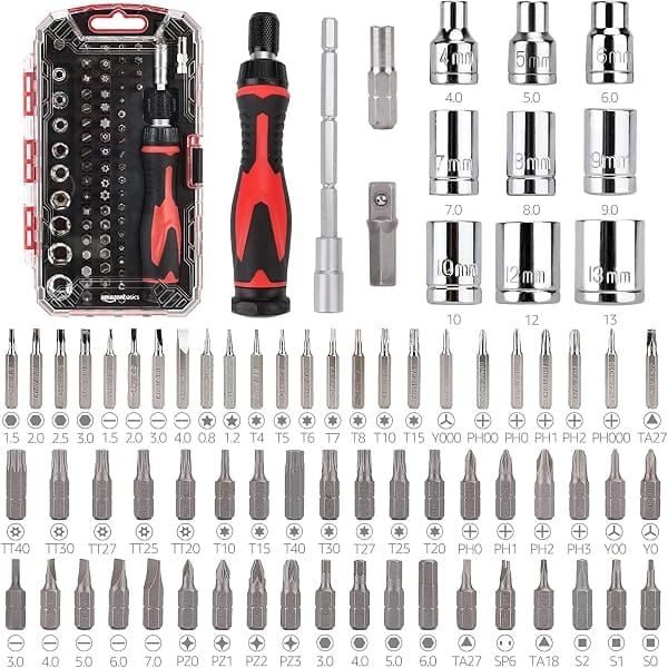 Amazon Basics 73-Piece Magnetic Ratchet Wrench And Screwdriver Set, 8 X 4.6 X 1.3 Inch - M Amazon sale