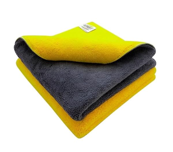 SOFTSPUN 900 GSM, Microfiber Cloth Yellow+Grey Towel Set 40X40cms 2 Piece Towel Set Extra Amazon sale