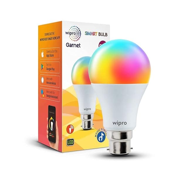 wipro 9-Watt B22 WiFi Smart LED Bulb with Music Sync (16 Million Colours + Warm White/Neut Amazon sale