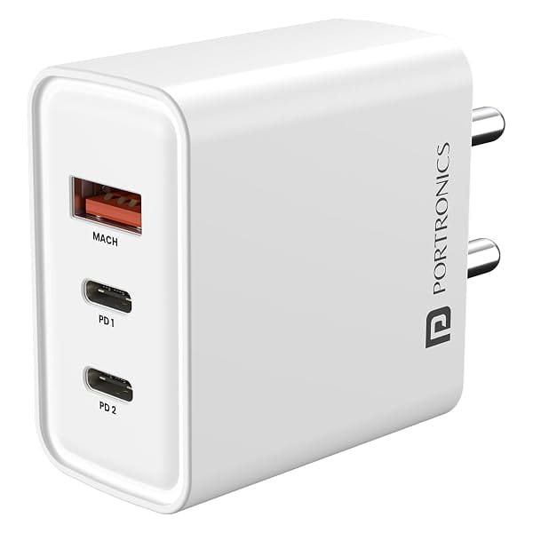 Portronics 65W Adapto 65M GaN Triple Port Fast Charging Laptop Adaptor, 2 x Type-C PD Port Amazon sale
