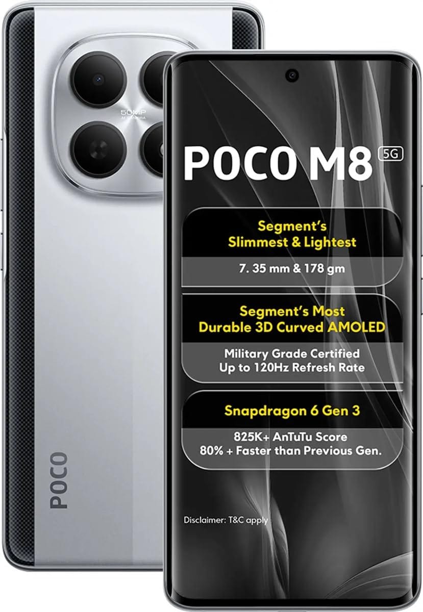 Poco M8 5G (Frost Silver, 8GB+128GB) Amazon sale
