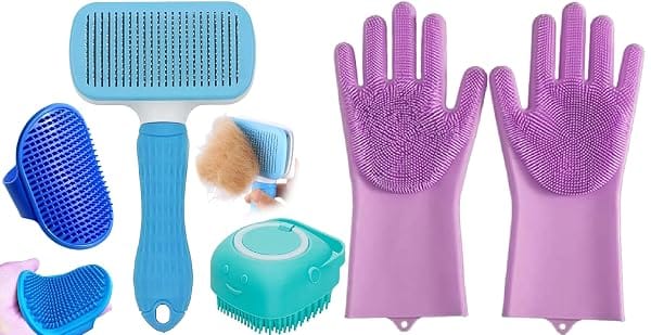 AVRIN 4-in-1 Pet Grooming Kit for Dogs & Cats | Includes Self-Cleaning Slicker Brush, Sili Amazon sale