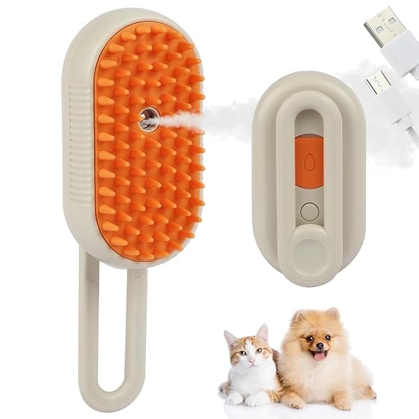 PRANIJ 4-in-1 Cat & Dog Grooming Mist Steam Brush – Electric Pet Shedding Comb with Spray, Amazon sale
