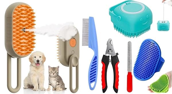 Bekin 6-in-1 Pet Grooming Set – 3-in-1 Steam Water Brush, Silicone Bath & Massage Tool, Ad Amazon sale