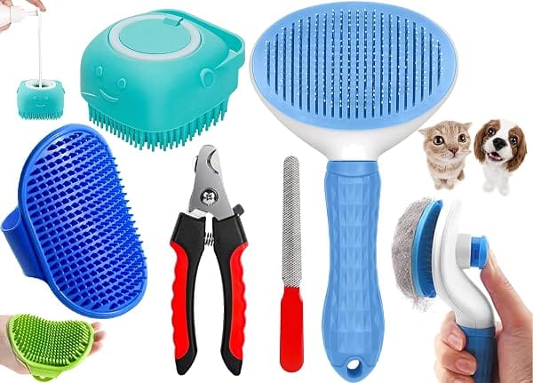 4‑in‑1 Pet Grooming Set – Self‑Cleaning Slicker Deshedding Brush + Silicone Bath & Massage Amazon sale