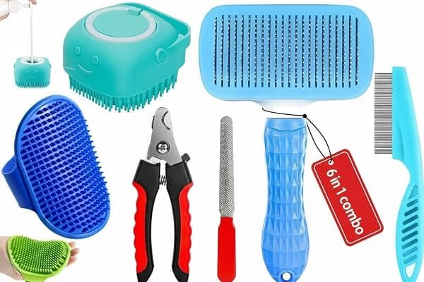 6 in 1 Pet Grooming Kit for Dog and Cat with Shedding Brush Nail Clipper Bath Brush Flea C Amazon sale