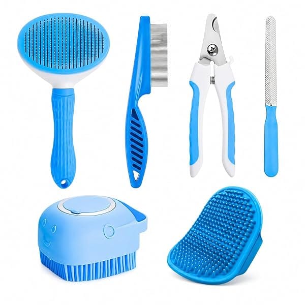 5-in-1 Pet Bath Grooming kit deshedding | Flea Comb, Auto Slicker, Nail Cutter, Shampoo Br Amazon sale