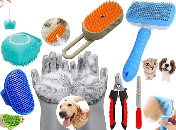 6-in-1 Pet Grooming Combo for Dogs & Cats | Bathing Brush, Silicone Shampoo Dispenser, Des Amazon sale