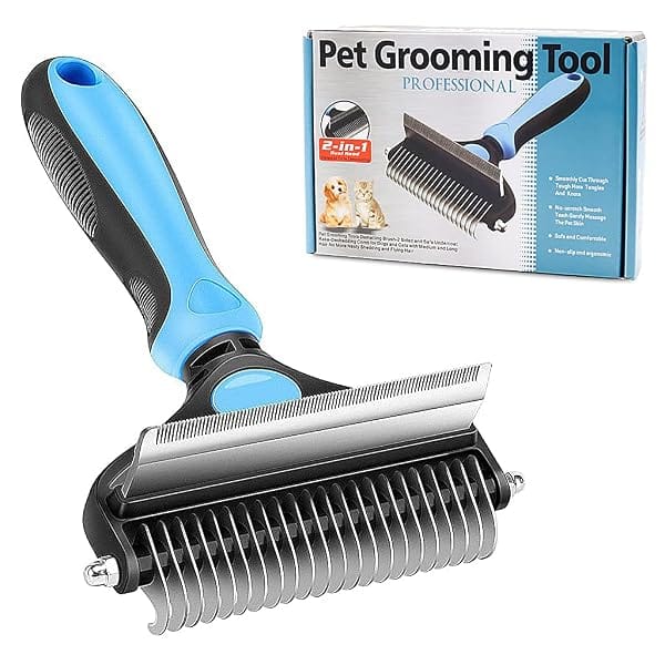 Qpets Dog Deshedding Comb 2-in-1 Grooming Small Large Coats Mat Removal | Fast Coat Deshed Amazon sale