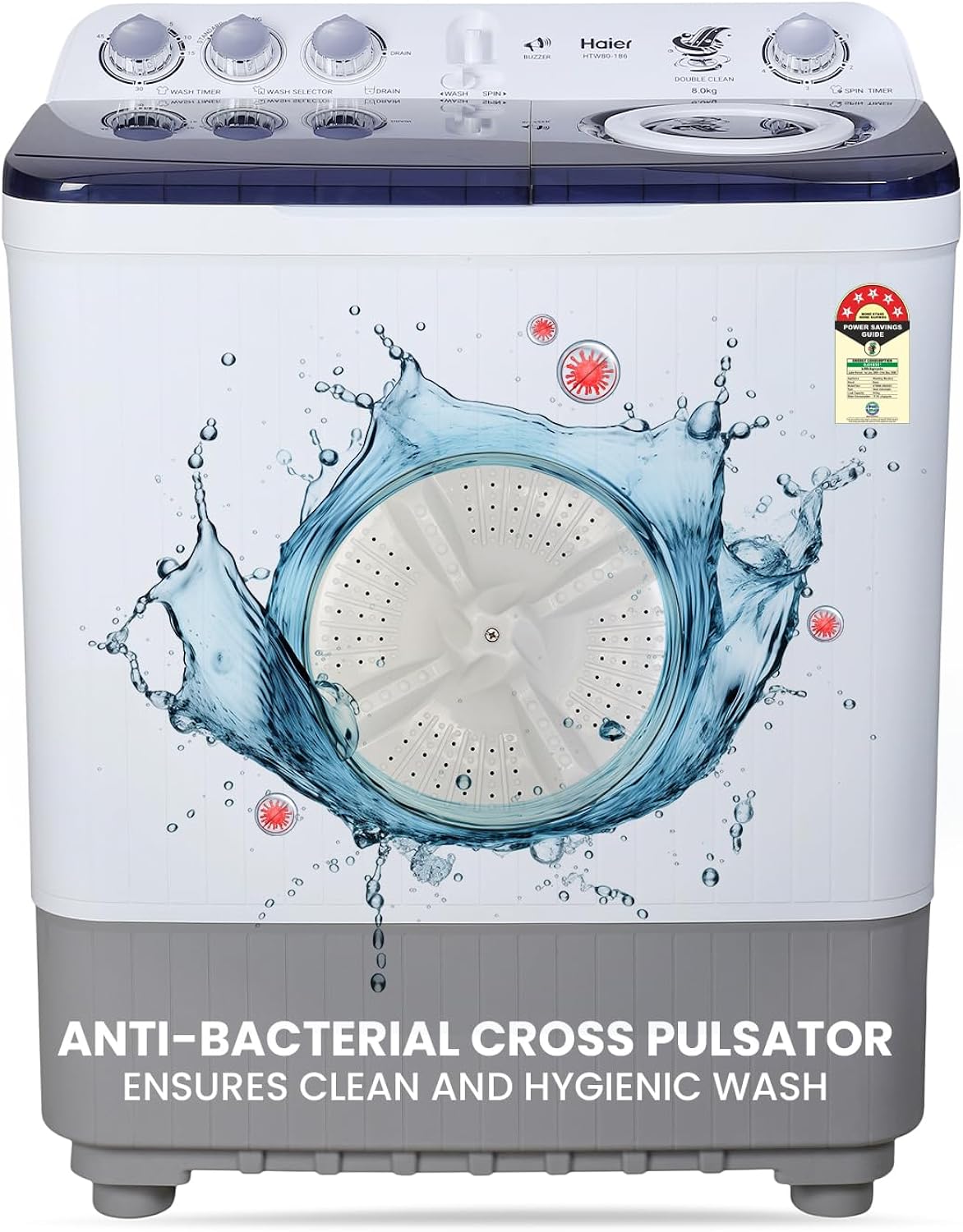 Haier 8 kg 5 Star Vortex pulsator Semi Automatic Top Load Washing Machine (HTW80-186,Burgu Amazon sale