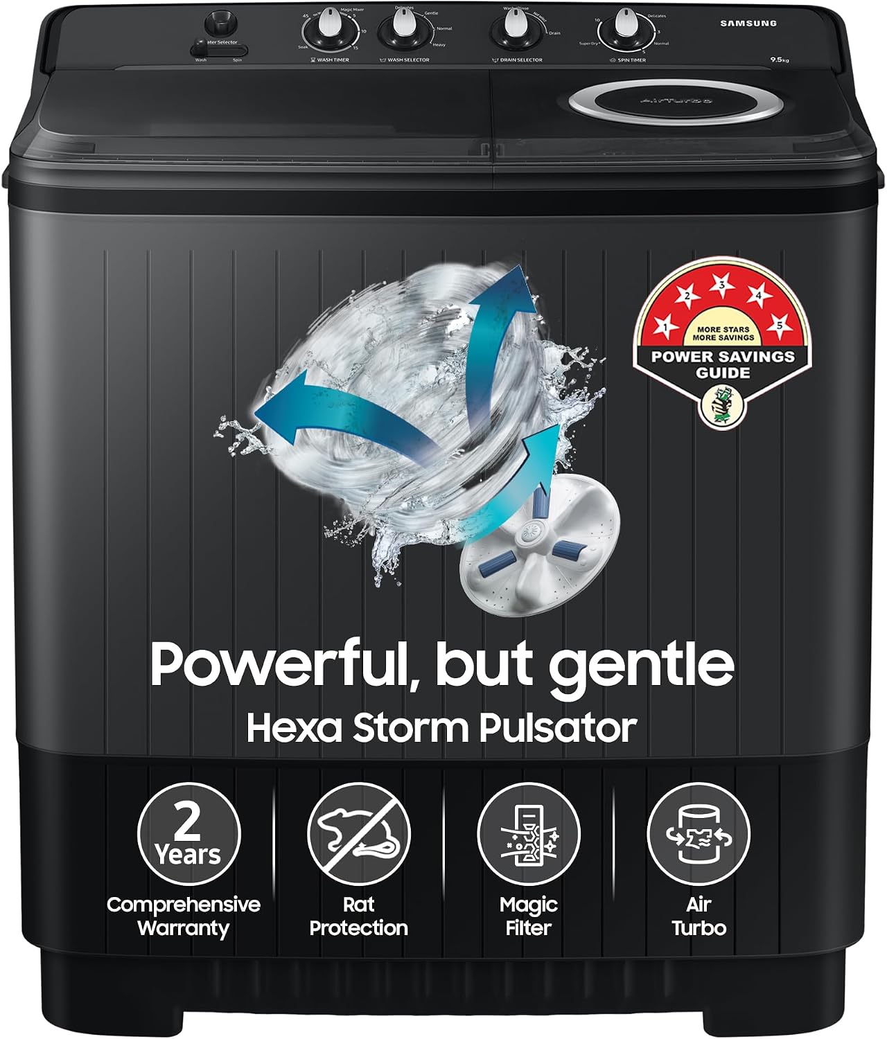 Samsung 9.5 Kg, 5 Star, Semi-Automatic Top Load Washing Machine (WT95A4260GD/TL, Air Turbo Amazon sale