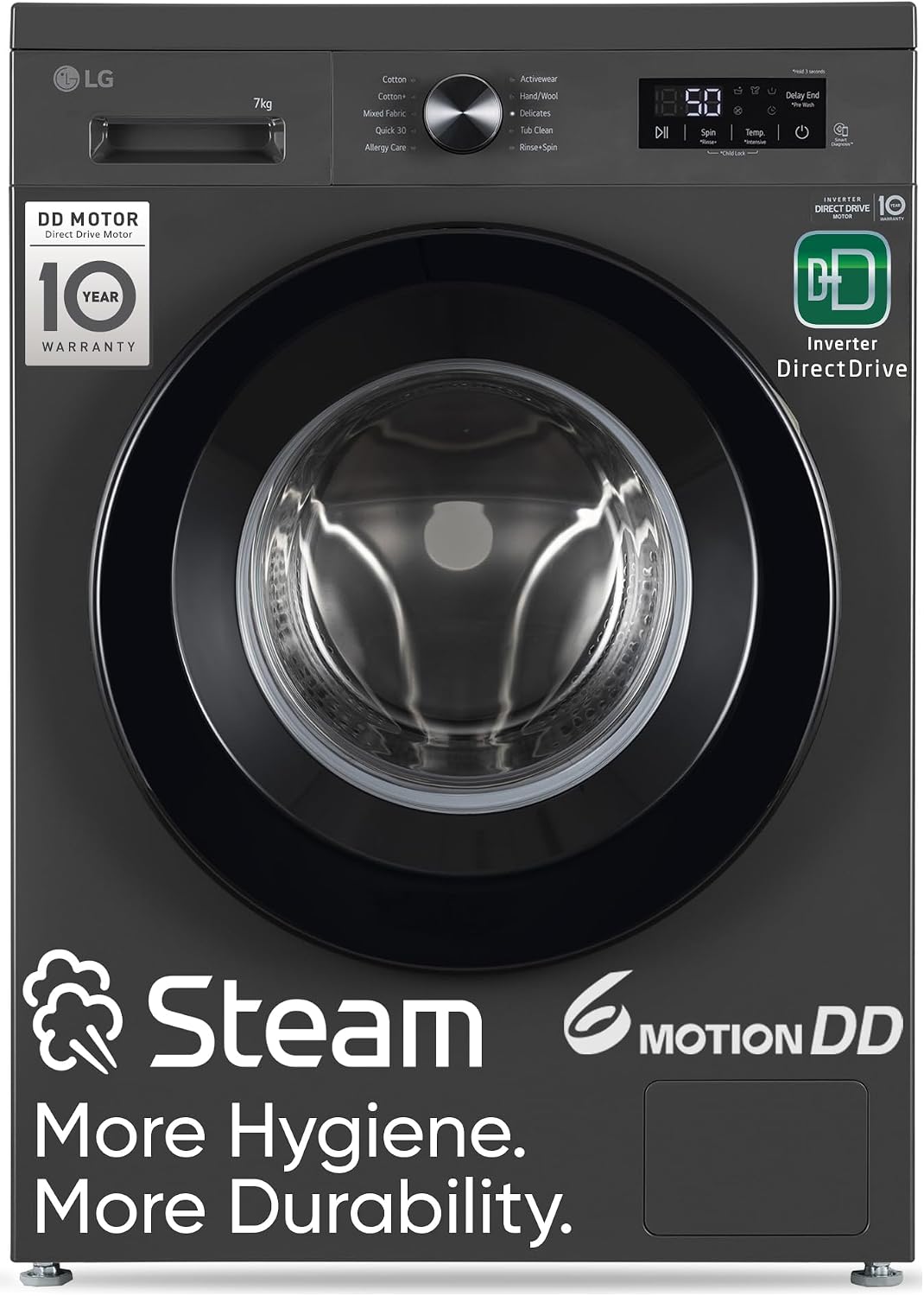 LG 7 Kg, 5 Star, DD Technology, Steam Wash, 6 Motion DD, Fully-Automatic Front Load Washin Amazon sale