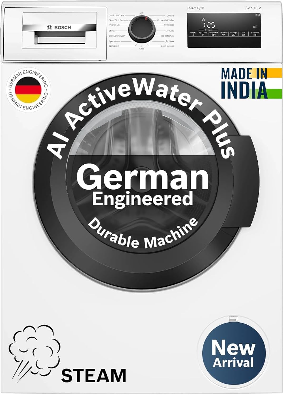 Bosch 8 kg 5 Star Front Load Fully-Automatic Washing Machine, AI ActiveWater, 15 Wash Prog Amazon sale