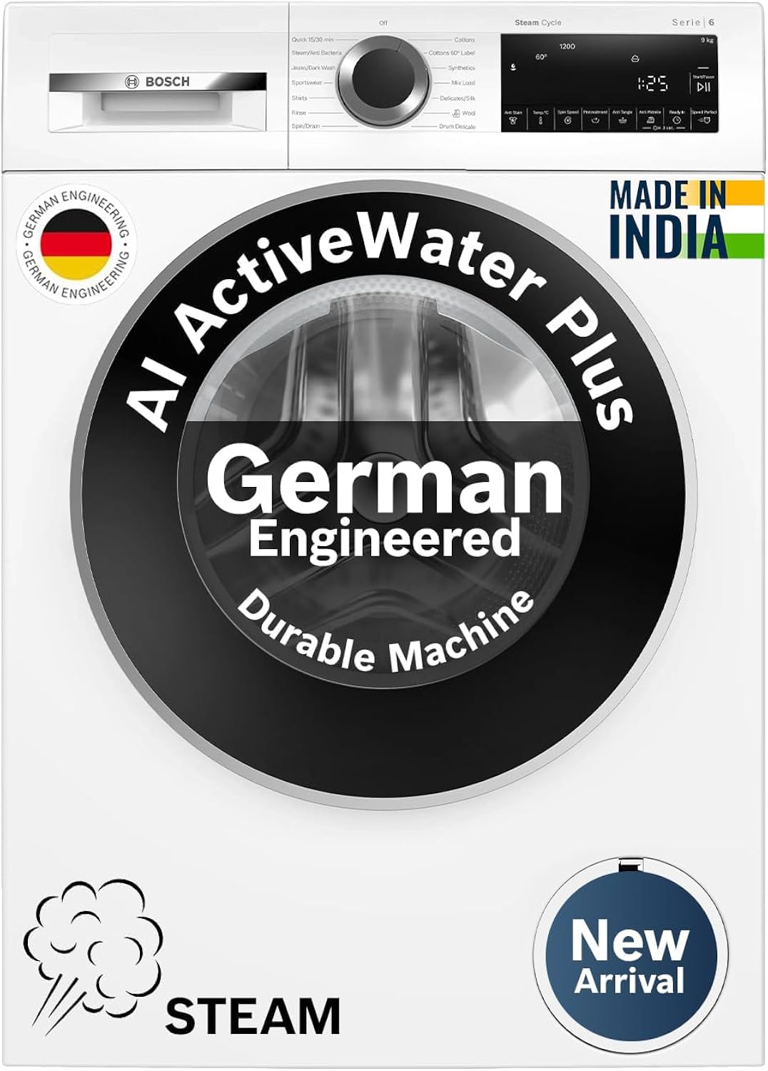 Bosch 9 kg 5 Star Front Load Fully-Automatic Washing Machine, AI ActiveWater, 14 Wash Prog Amazon sale