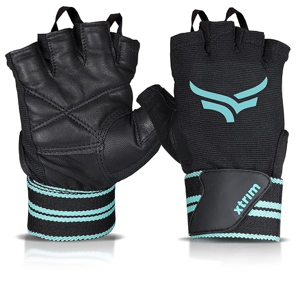XTRIM xMacho Unisex Gym Gloves with Wrist Support Strap, Large, Blue-Black | Fits 8-8.5 In Amazon sale