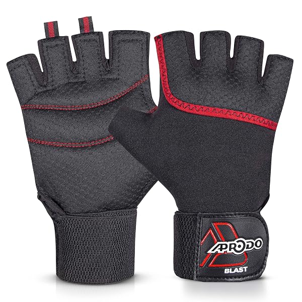 Aprodo Neoprene Half Finger Workout Gym Gloves with Wrist Support Strap | 1 Pair - Free Si Amazon sale
