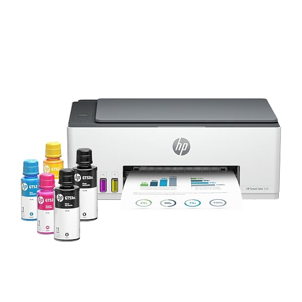 HP Smart Tank 520 All-in-One Colour Printer | 1 Extra Black Ink Bottle | 1+1 Year Extended Amazon sale