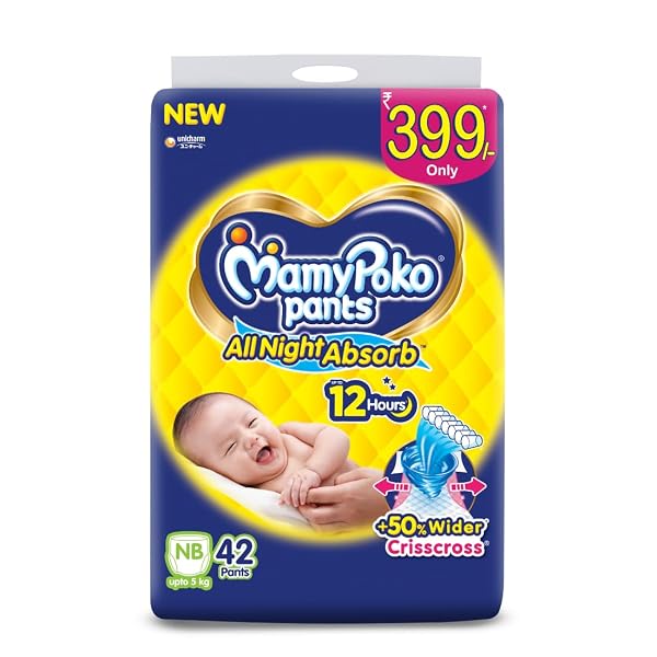 MamyPoko Pants All Night Absorb Baby Diapers, New Born/X-Small (NB/XS), 42 Count, Upto 5kg Amazon sale