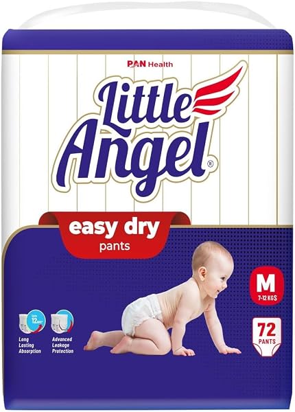 Little Angel Baby Easy Dry Diaper Pants With 12 Hrs Absorption Medium (M) Size 72 Count, 7 Amazon sale