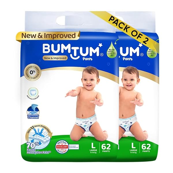 Bumtum Baby Diaper Pants, Large Size, 124 Count, Double Layer Leakage Protection Infused W Amazon sale