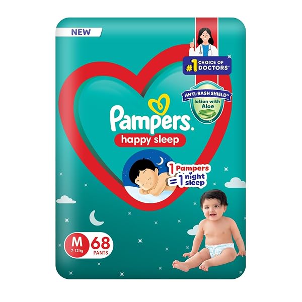 Pampers Happy Sleep Pant Style Baby Diapers, Medium (M), 68 Count, 1 Pampers = 1 Night Sle Amazon sale