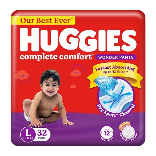 HUGGIES Complete Comfort Wonder Pants | Pant Style Baby Diapers L Size, 32 Count | India's Amazon sale