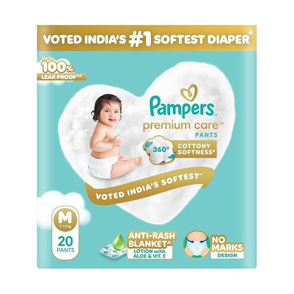 Pampers Premium Care Pant Style Baby Diapers M 20 Count | No Marks Design | Voted India’s Amazon sale